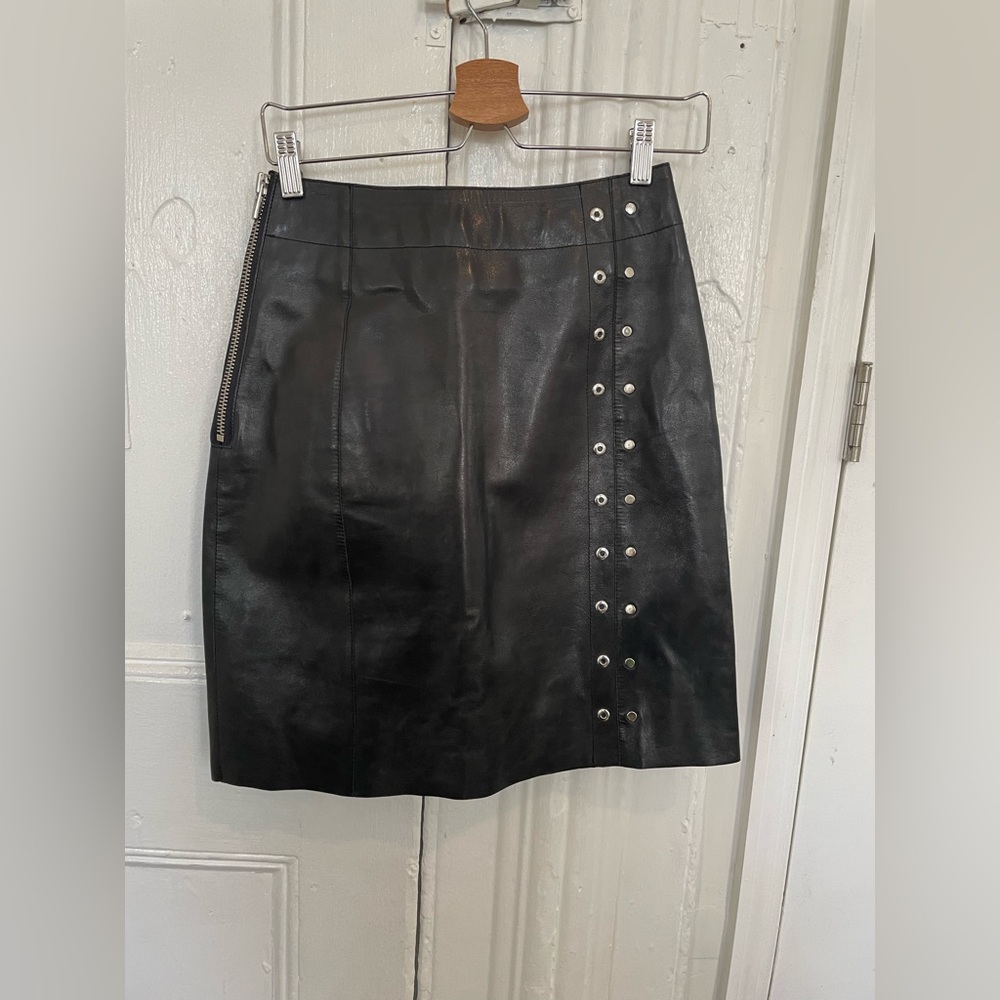 Black Leather Skirt with Silver Grommets